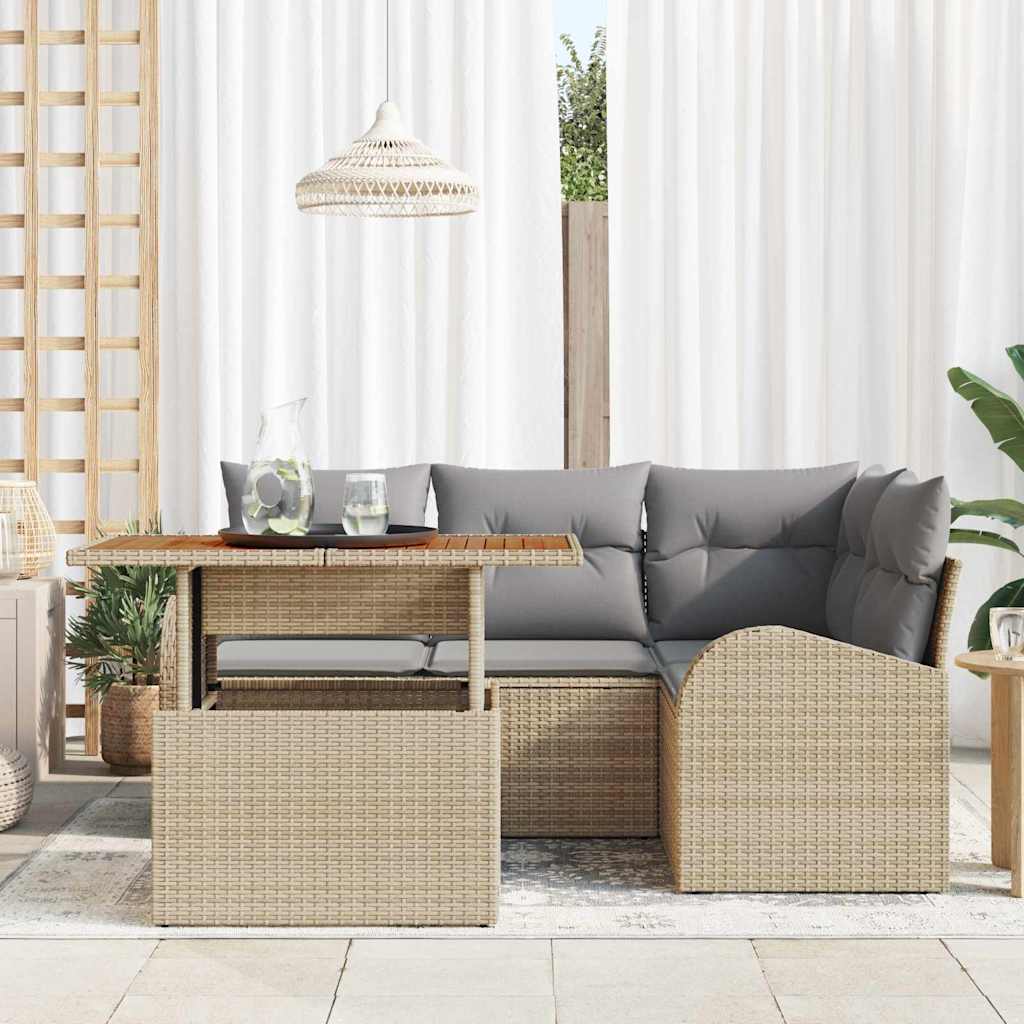 Garten-Sofa-Set mit Kissen 5 pcs Beige und Hellgrau