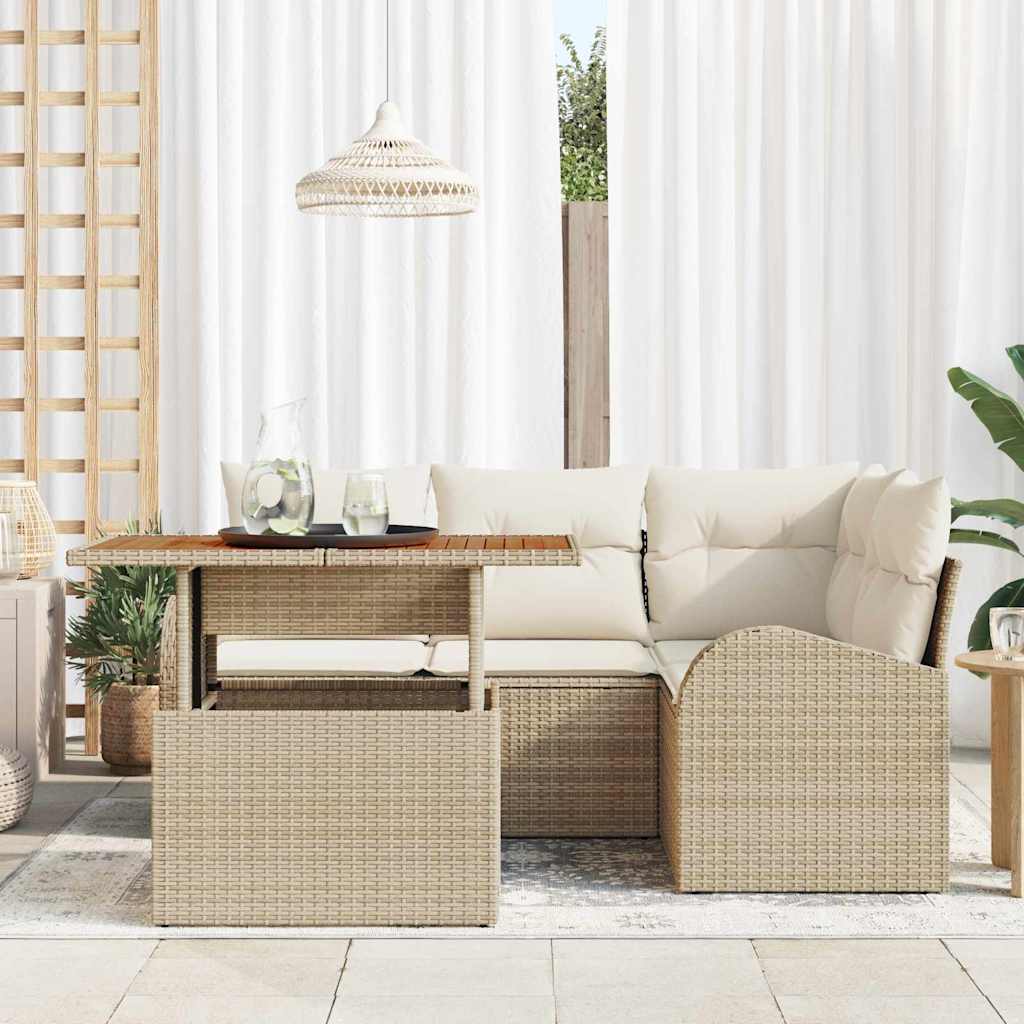 Garten-Sofa-Set mit Kissen 5 pcs Beige und Creme