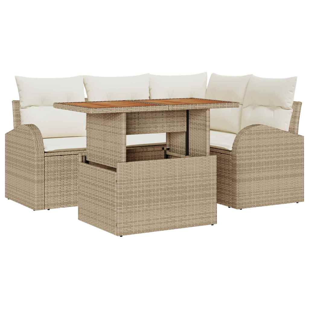 Garten-Sofa-Set mit Kissen 5 pcs Beige und Creme