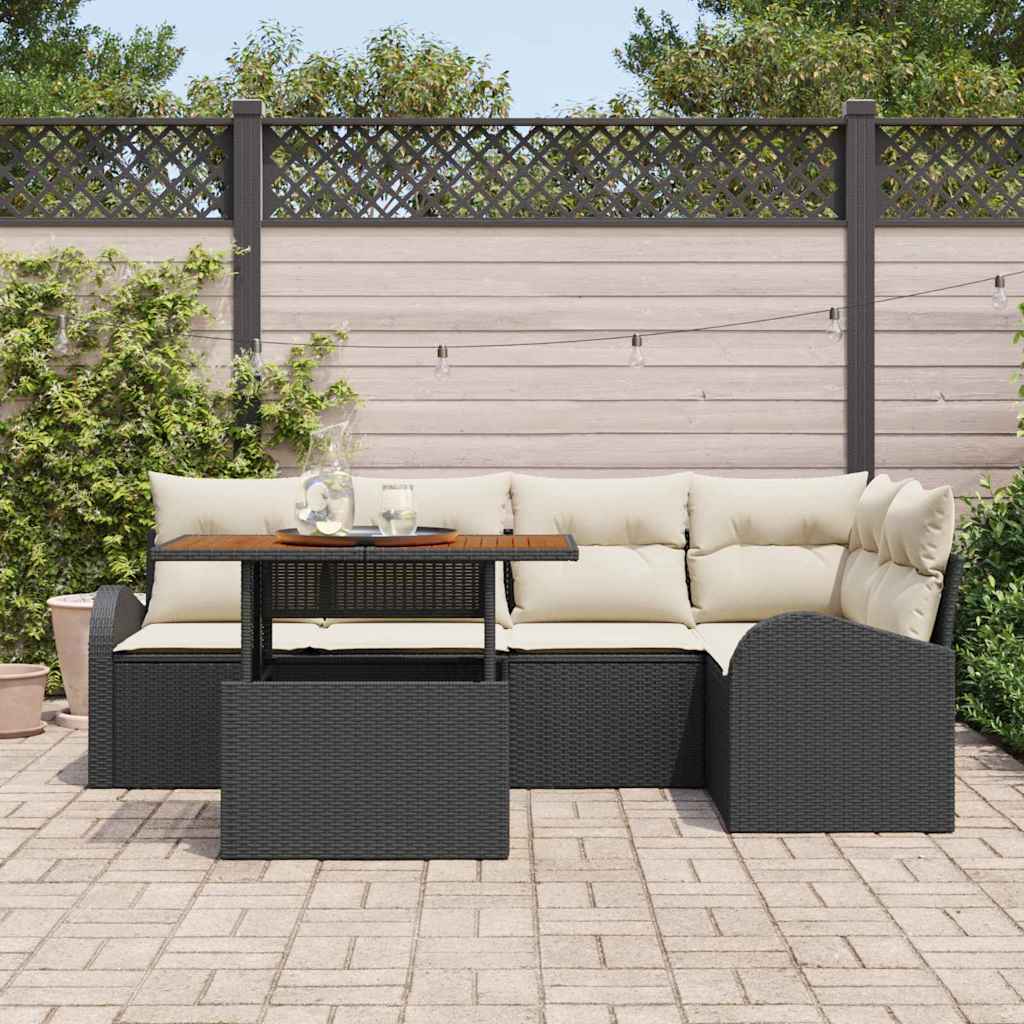 Garten-Sofa-Set mit Kissen 6 pcs Schwarz und Creme