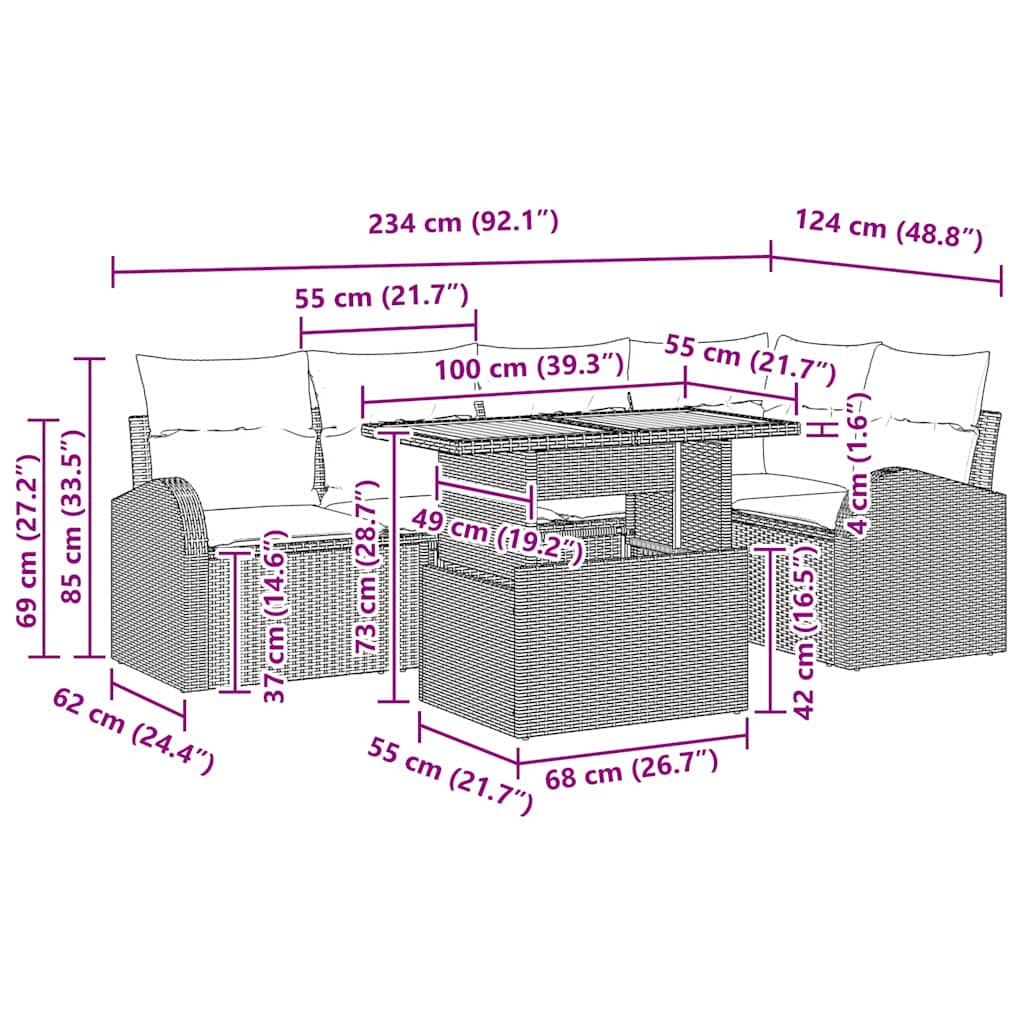 Garten-Sofa-Set mit Kissen 6 pcs Schwarz und Creme