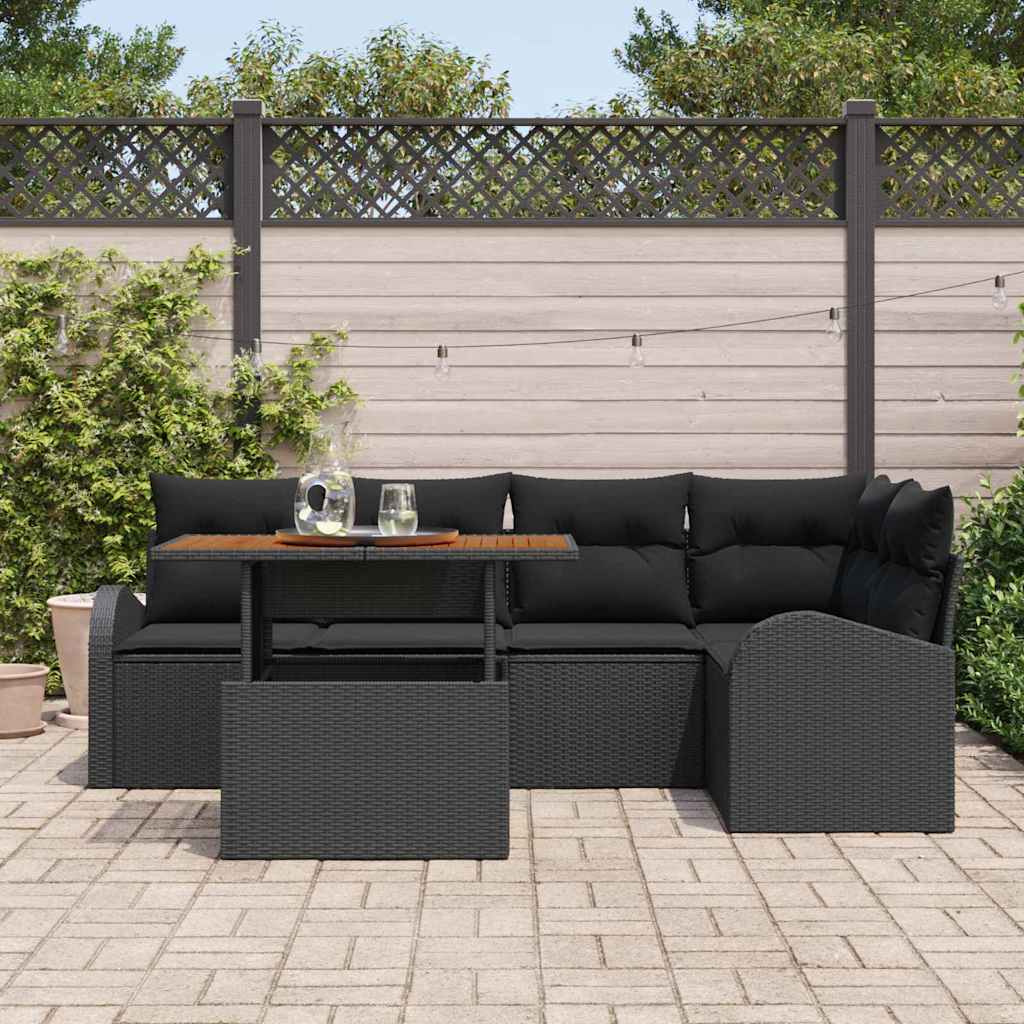 Garten-Sofa-Set mit Kissen 6 pcs Schwarz