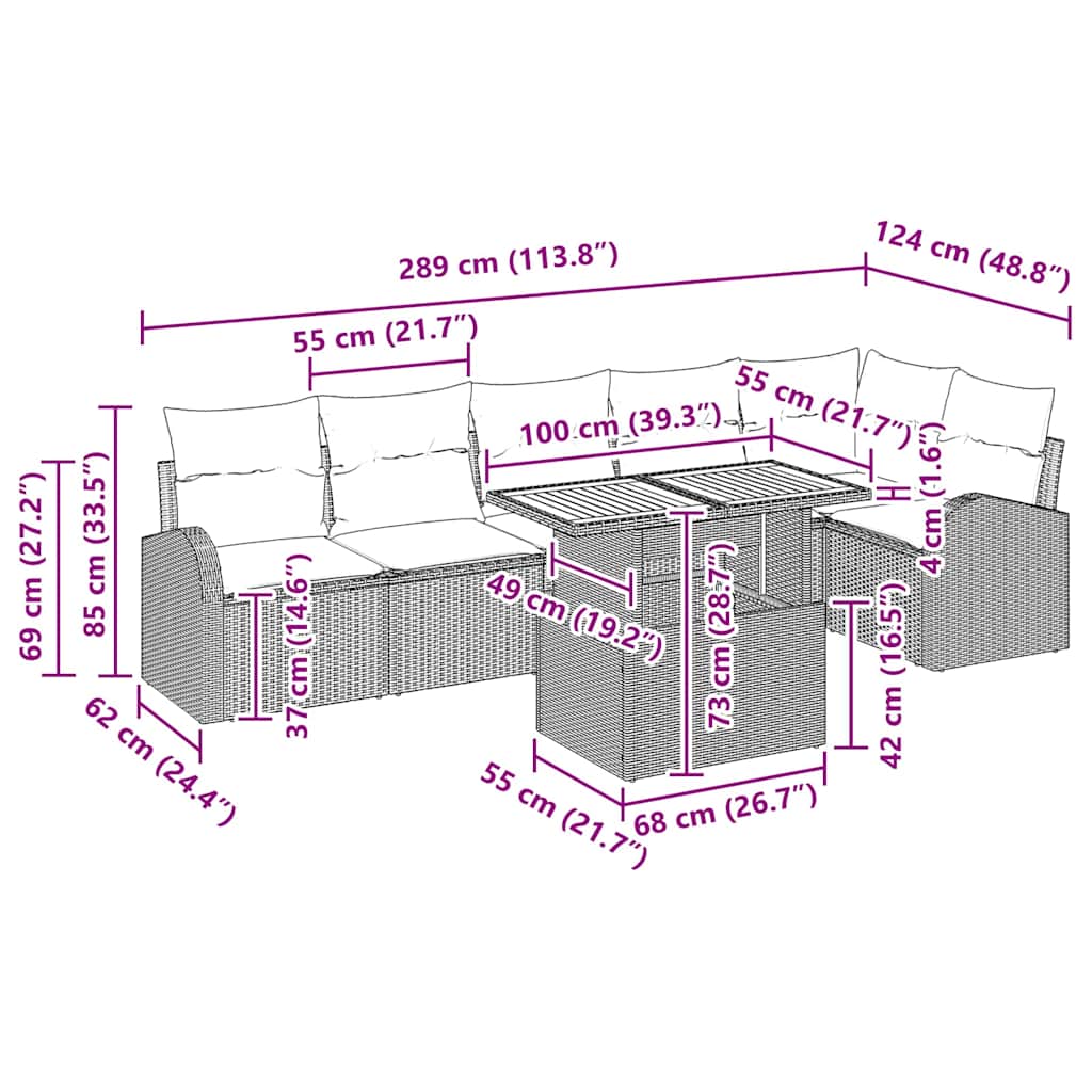 Garten-Sofa-Set mit Kissen 7 pcs Schwarz und Creme