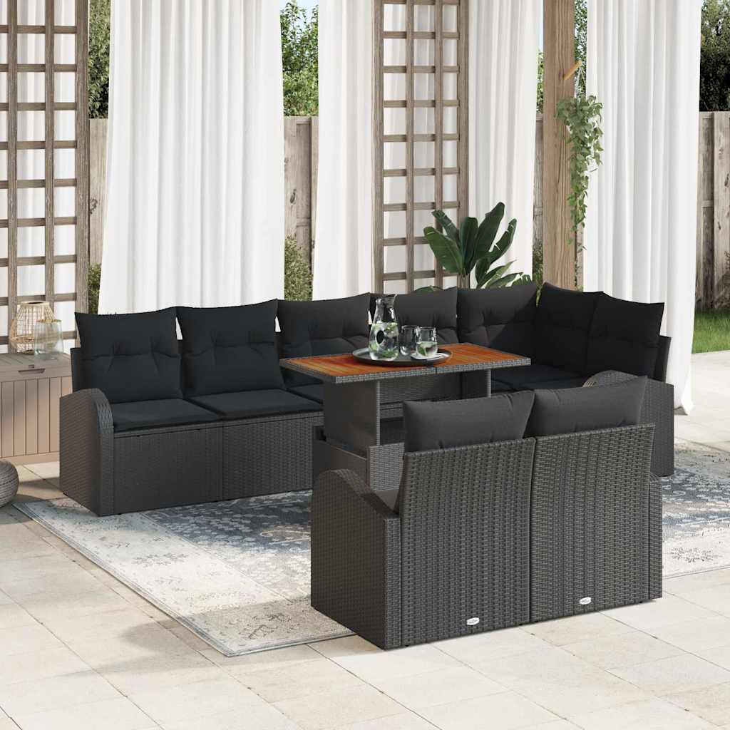 Garten-Sofa-Set mit Kissen 9 pcs Schwarz