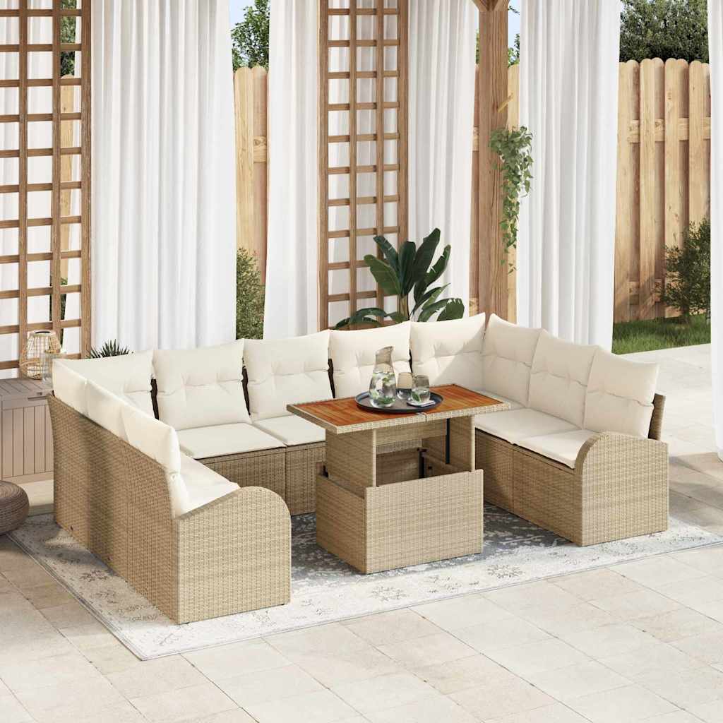 Garten-Sofa-Set mit Kissen 10 pcs Beige und Creme