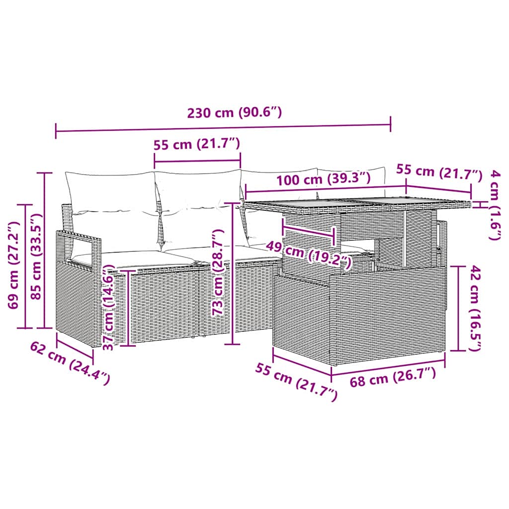 Garten-Sofa-Set mit Kissen 5 pcs Schwarz und Creme