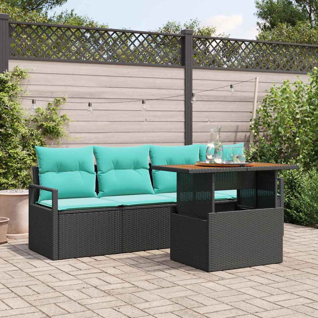 Garten-Sofa-Set mit Kissen 5 pcs Schwarz und blau