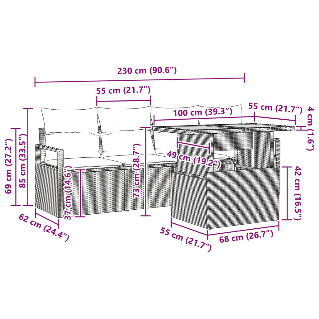 Garten-Sofa-Set mit Kissen 5 pcs Schwarz und blau