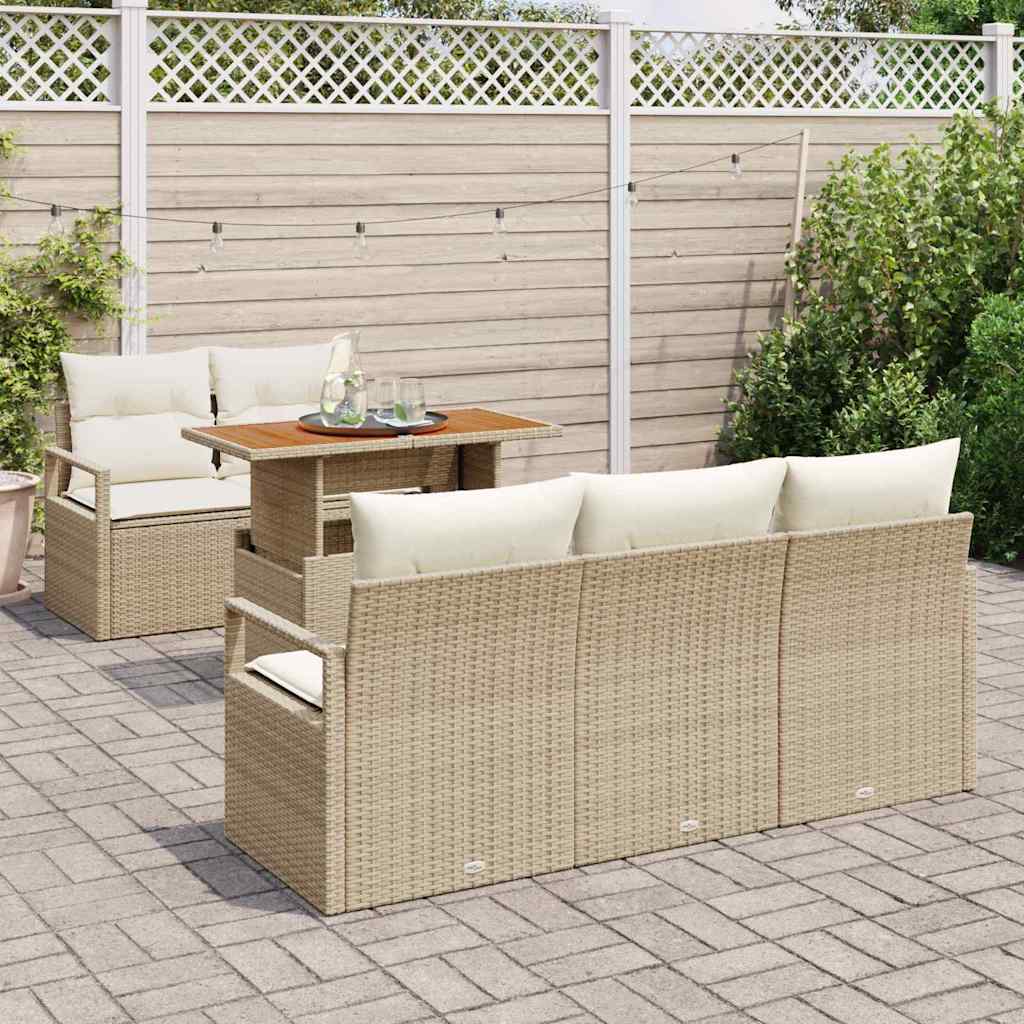 Garten-Sofa-Set mit Kissen 6 pcs Beige und Creme