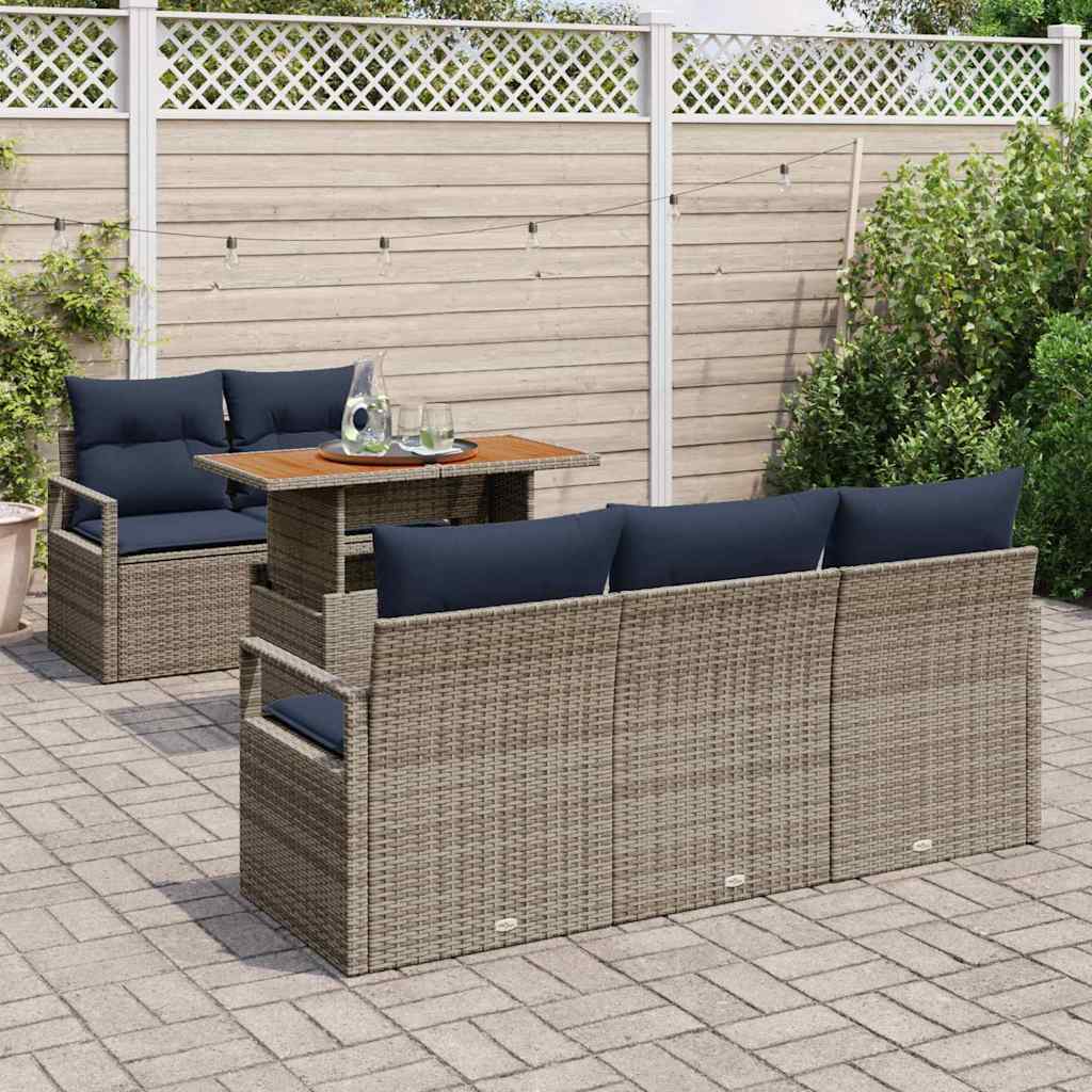 Garten-Sofa-Set mit Kissen 6 pcs Grau und Marineblau