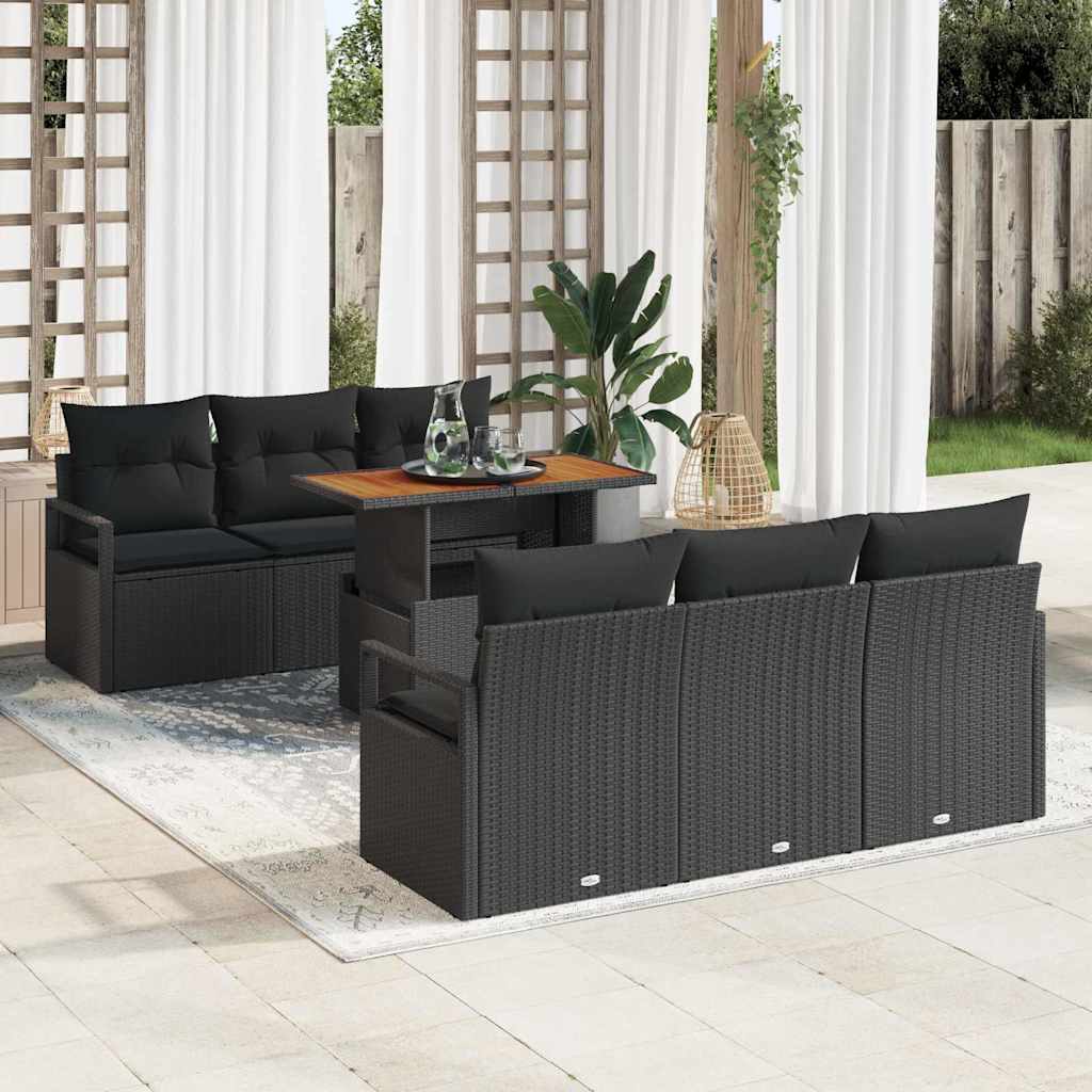 Garten-Sofa-Set mit Kissen 7 pcs Schwarz