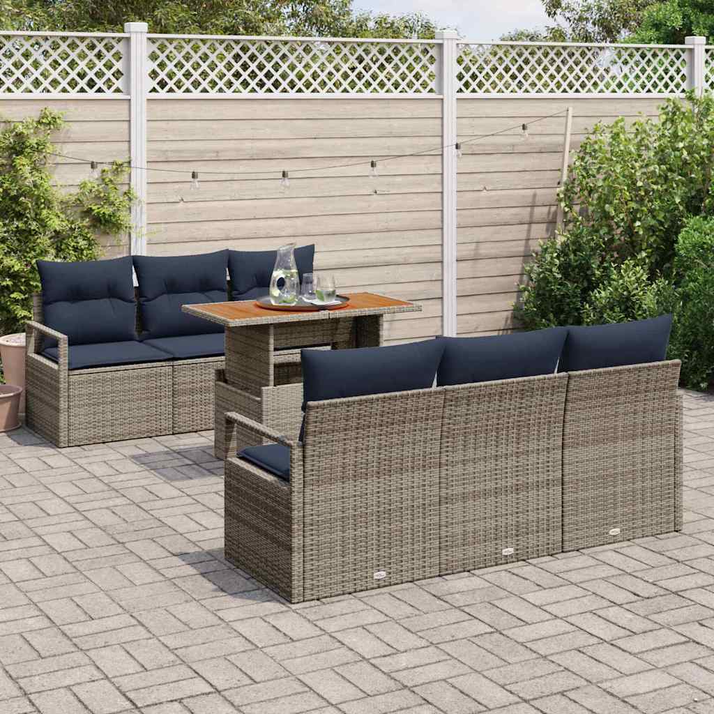 Garten-Sofa-Set mit Kissen 7 pcs Grau und Marineblau