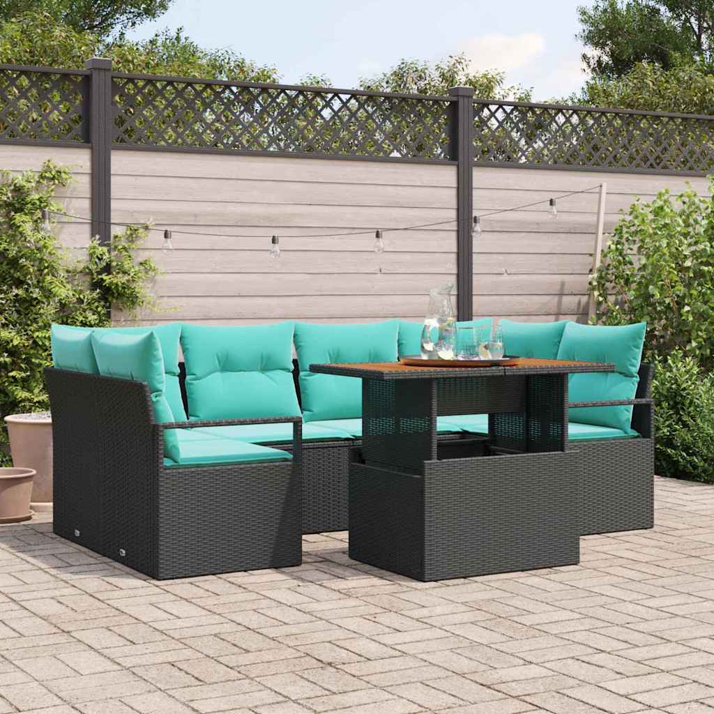 Garten-Sofa-Set mit Kissen 7 pcs Schwarz und blau