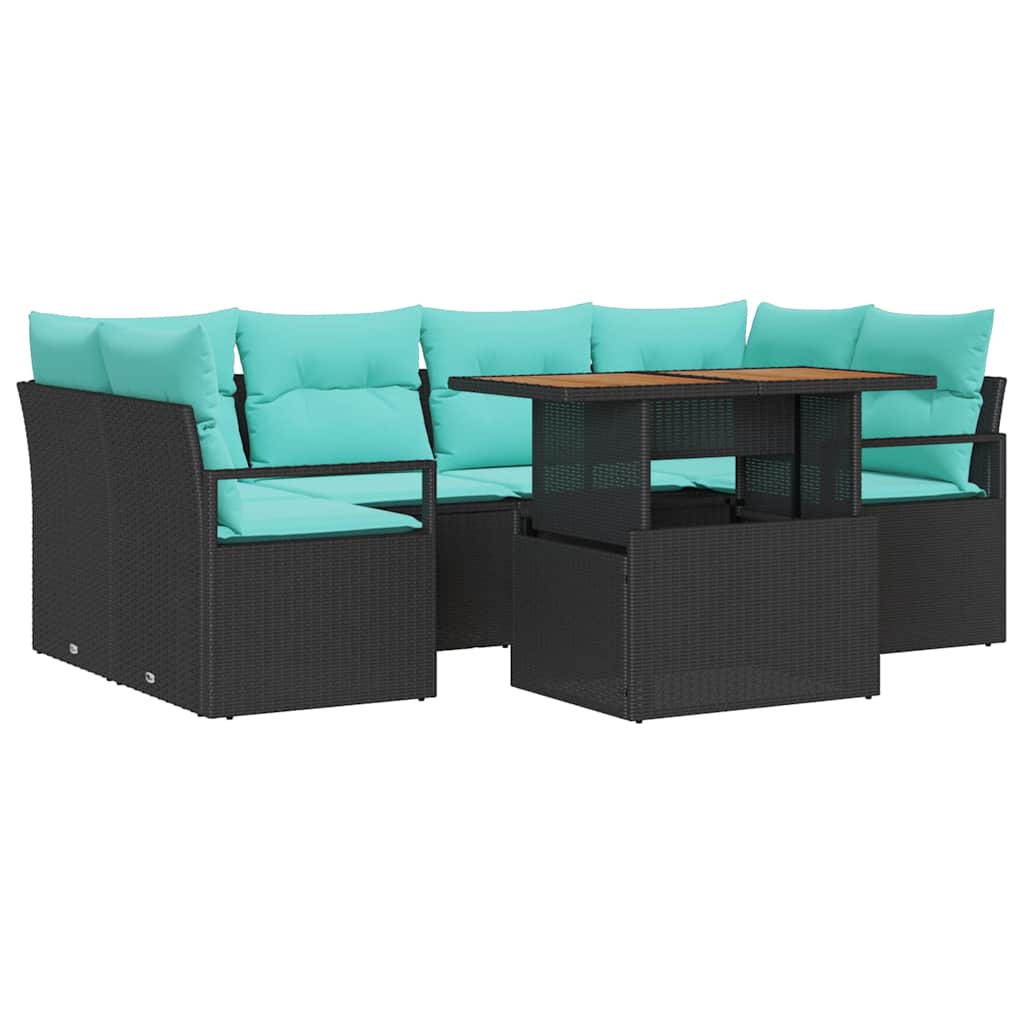 Garten-Sofa-Set mit Kissen 7 pcs Schwarz und blau