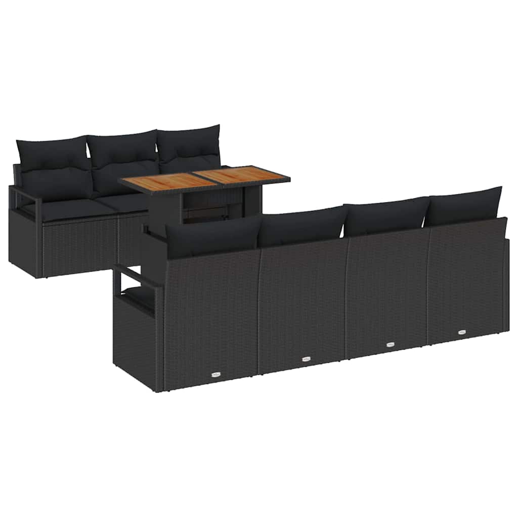 Garten-Sofa-Set mit Kissen mit Kissen 8 pcs Schwarz und Braun