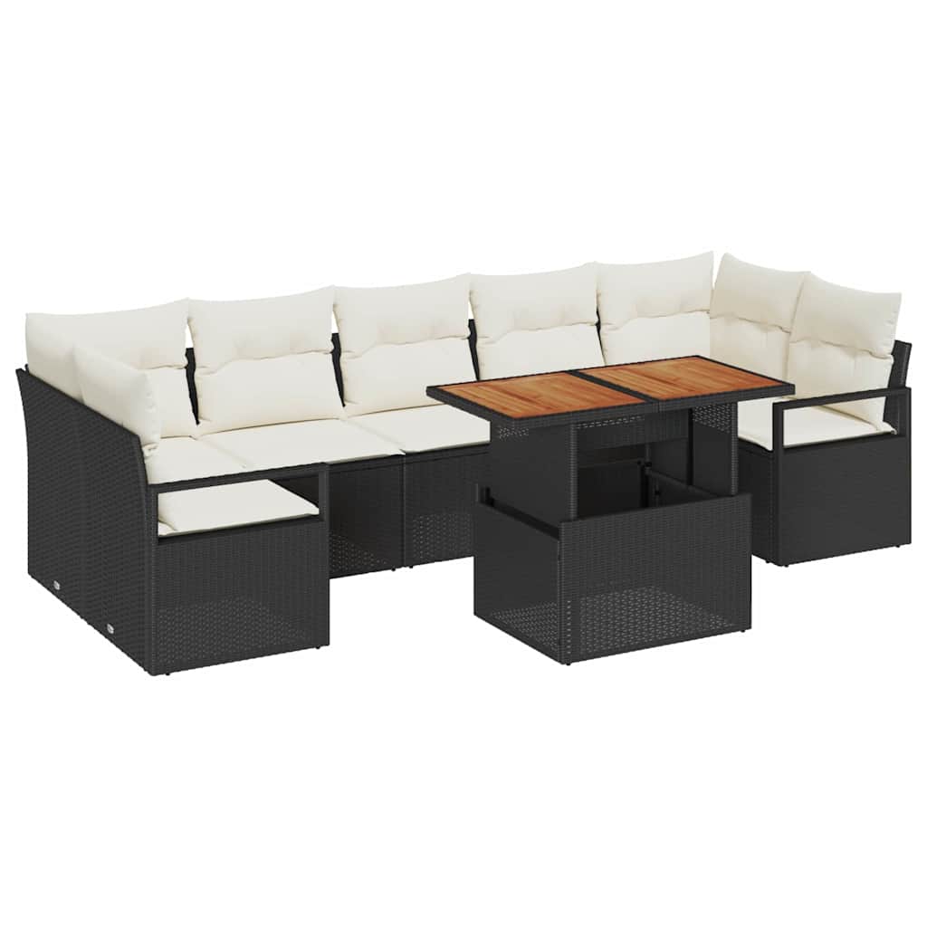 Garten-Sofa-Set mit Kissen 8 pcs Schwarz und Creme