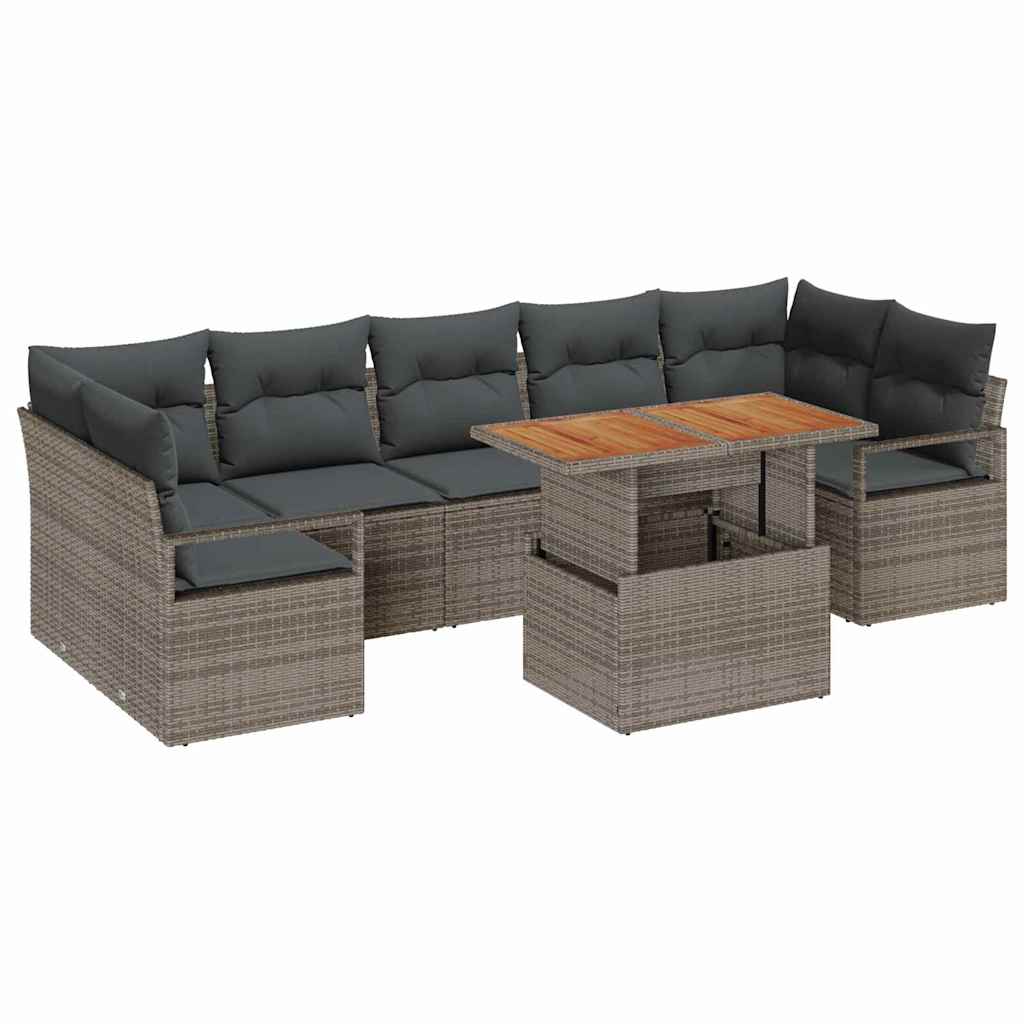 Garten-Sofa-Set mit Kissen 8 pcs Grau und Braun