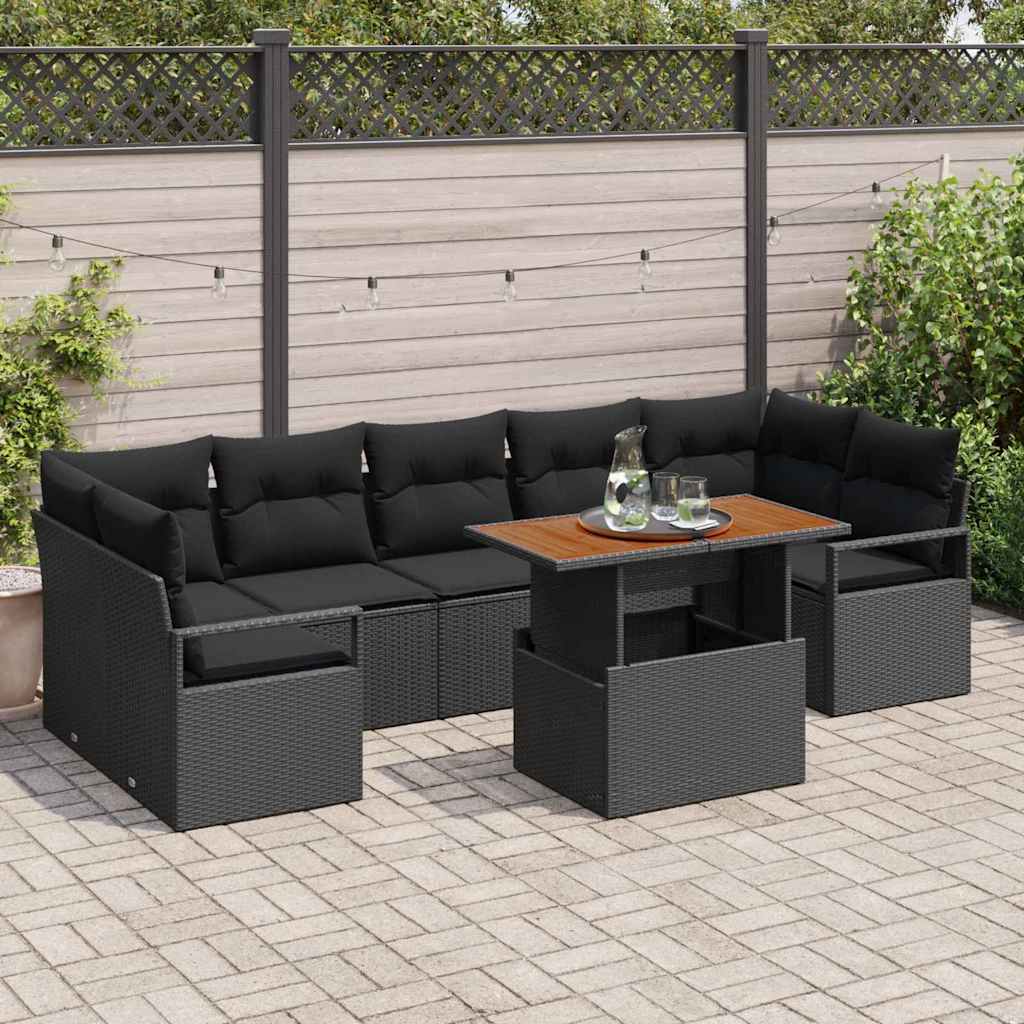 Garten-Sofa-Set mit Kissen 8 pcs Schwarz und Braun