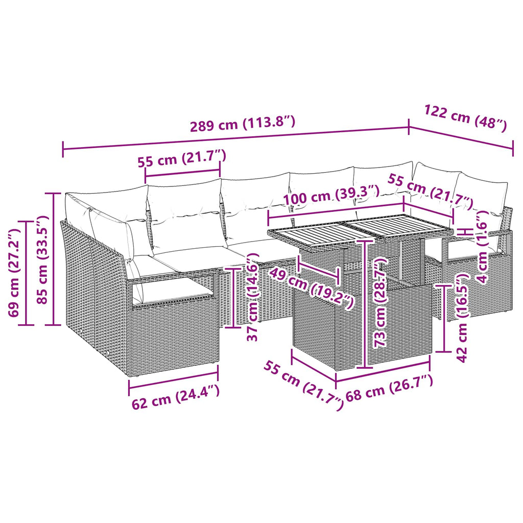 Garten-Sofa-Set mit Kissen 8 pcs Grau und Marineblau
