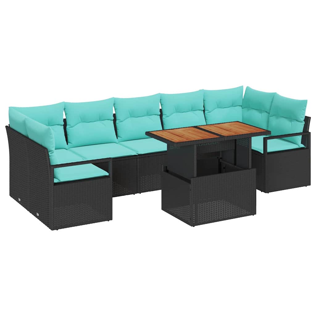 Garten-Sofa-Set mit Kissen 8 pcs Schwarz und Teal