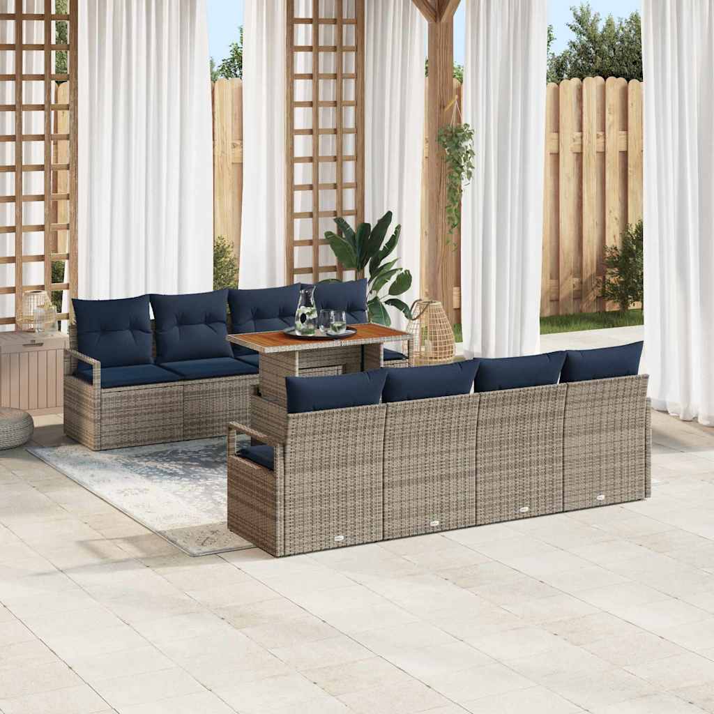 Garten-Sofa-Set mit Kissen 9 pcs Grau und Marineblau