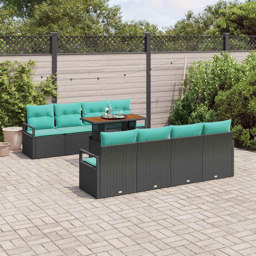 Garten-Sofa-Set mit Kissen 9 pcs Schwarz und Teal