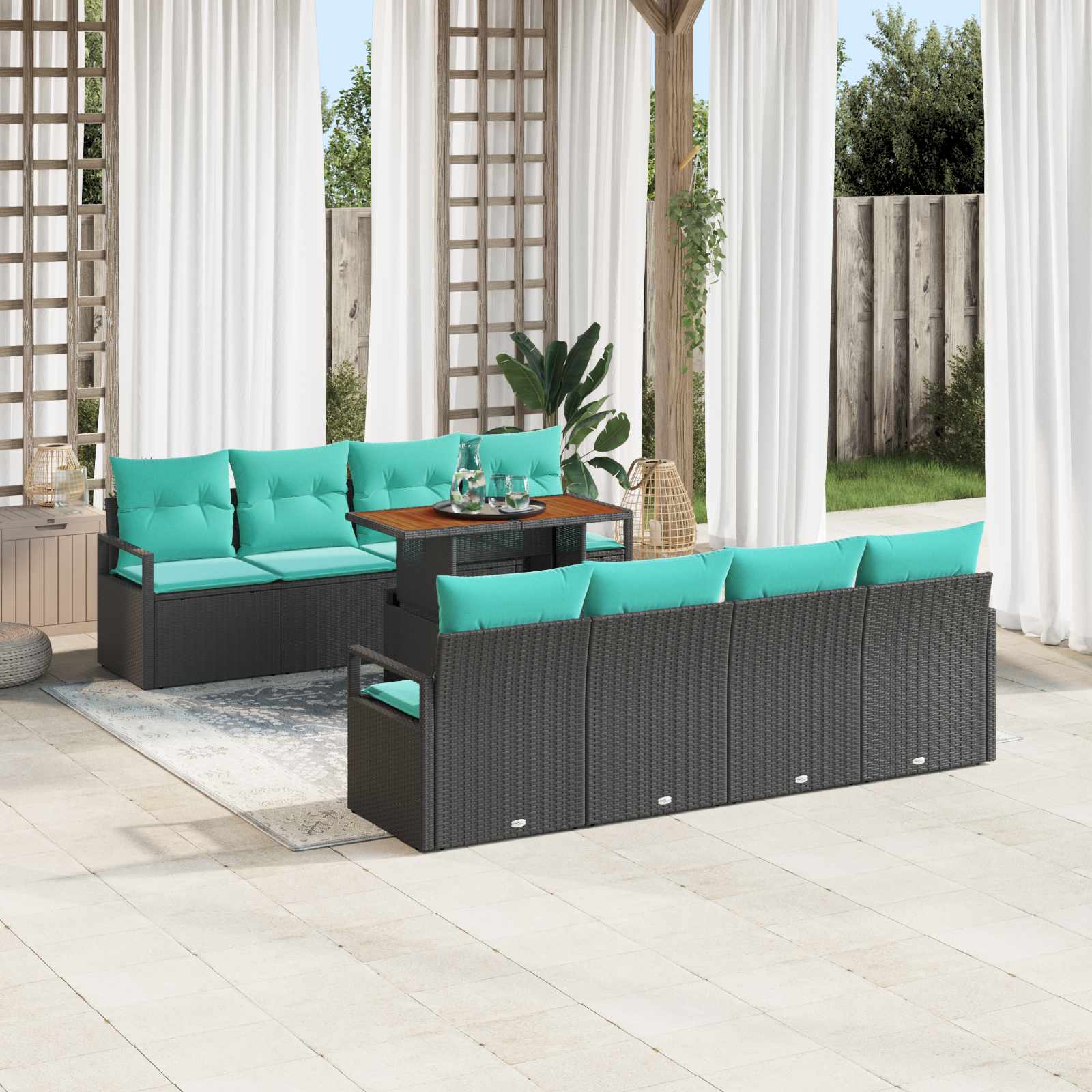 Gartensofa-set 9 stk. 8-Sitzanzahl Schwarz und Türkis