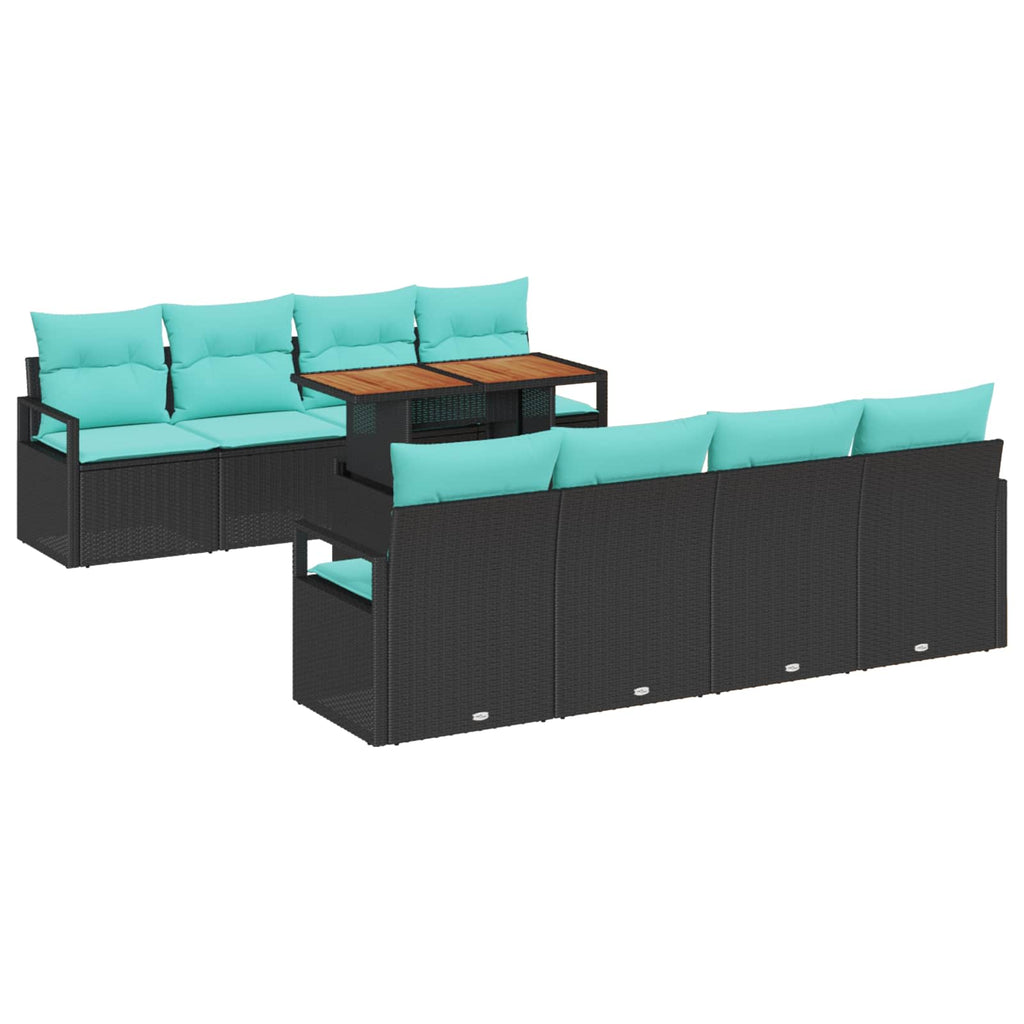 Gartensofa-set 9 stk. 8-Sitzanzahl Schwarz und Türkis