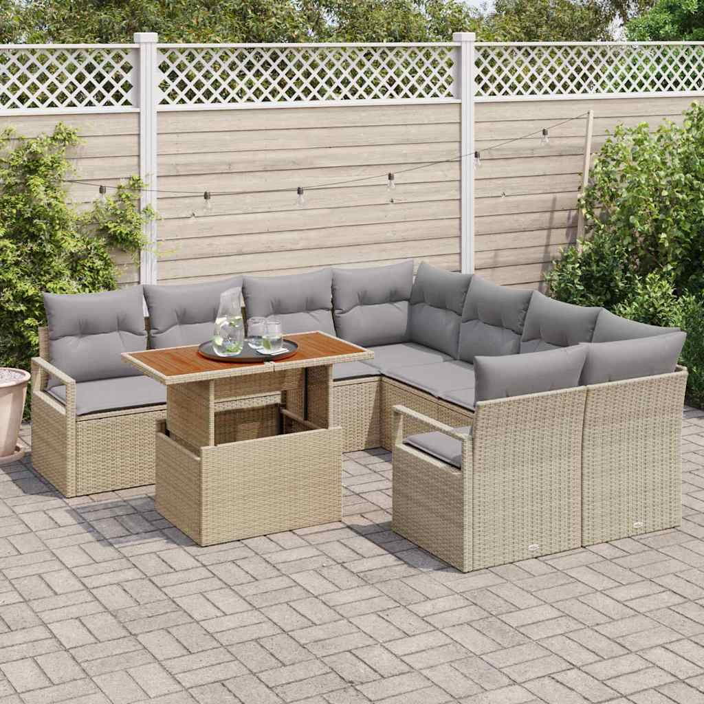 Garten Essgruppe mit Kissen 9 pcs Beige und Grau