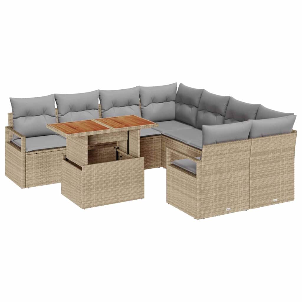 Garten Essgruppe mit Kissen 9 pcs Beige und Grau