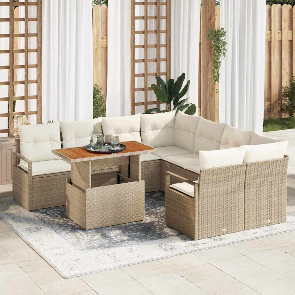 Garten Essgruppe mit Kissen 9 pcs Beige und Creme