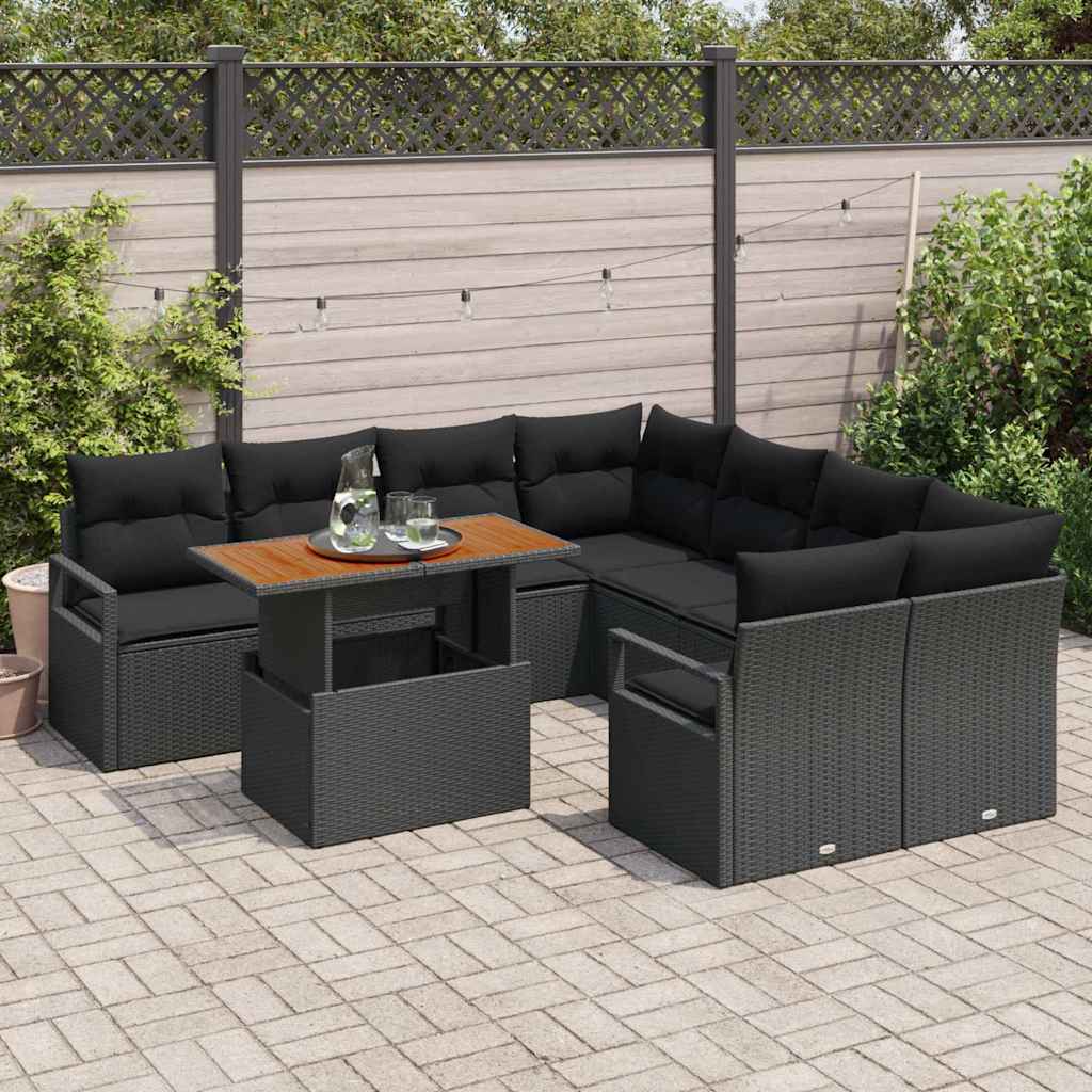 Garten Essgruppe mit Kissen 9 pcs Schwarz und Braun