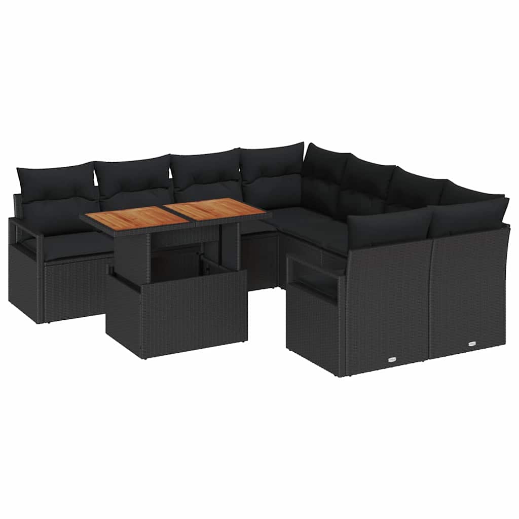 Garten Essgruppe mit Kissen 9 pcs Schwarz und Braun