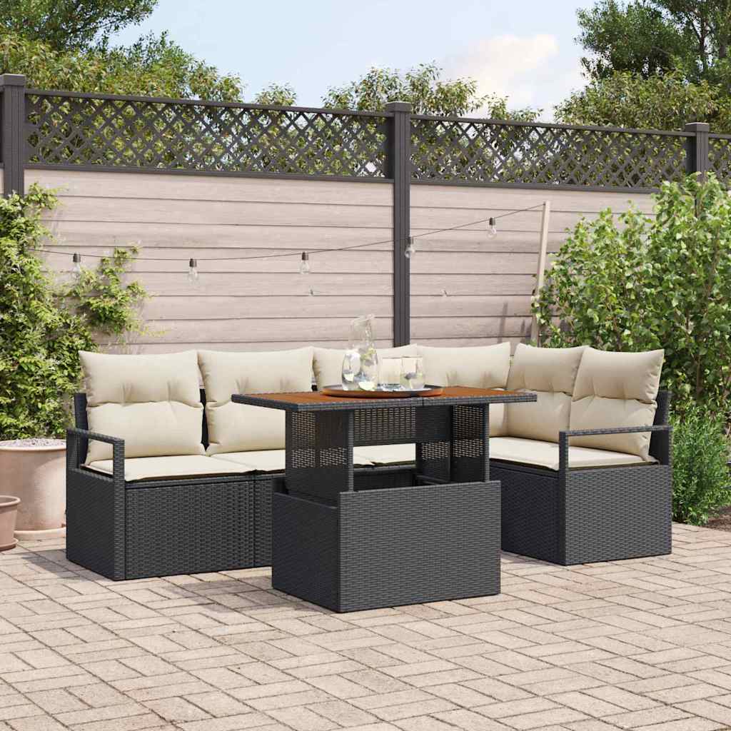 Garten Essgruppe mit Kissen 6 pcs Schwarz und Creme