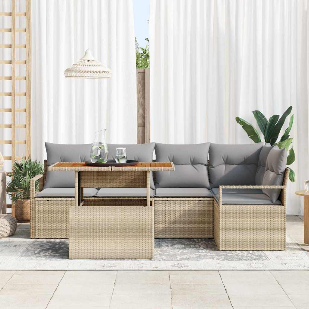 Garten Essgruppe mit Kissen 6 pcs Beige und Grau