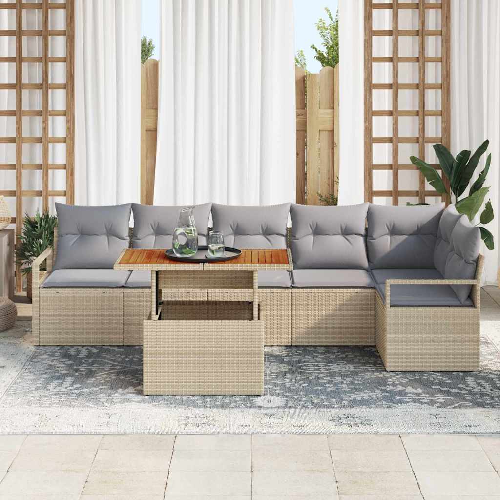 Garten Essgruppe mit Kissen 7 pcs Beige und Grau