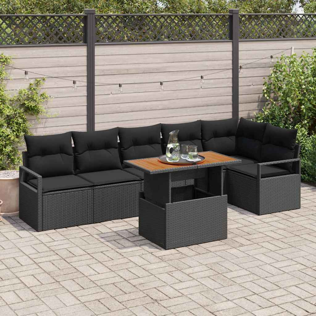 Garten Essgruppe mit Kissen 7 pcs Schwarz und Braun