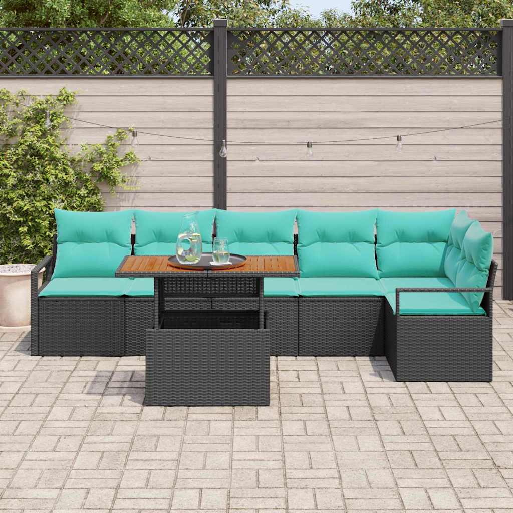 Garten Essgruppe mit Kissen 7 pcs Schwarz und Teal