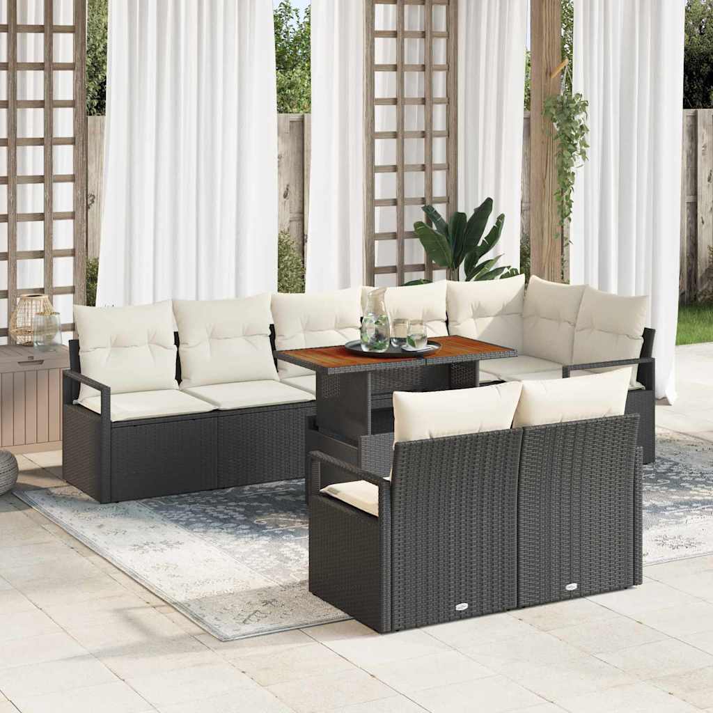 Garten-Sofa-Set mit Kissen mit Kissen 9 pcs Schwarz und Creme