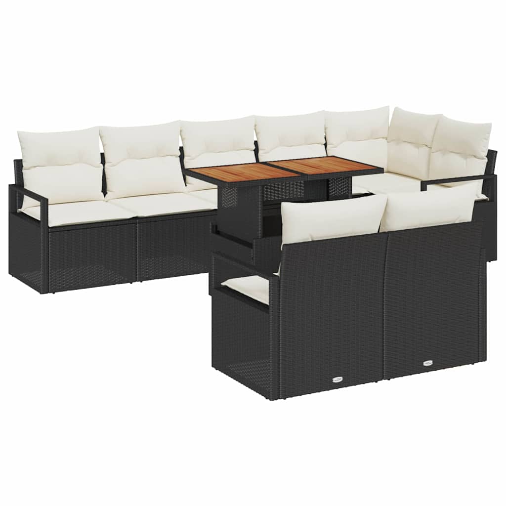 Garten-Sofa-Set mit Kissen mit Kissen 9 pcs Schwarz und Creme