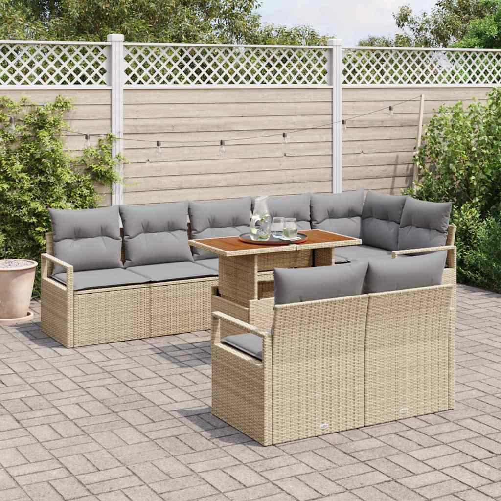 Garten-Sofa-Set mit Kissen mit Kissen 9 pcs Beige und Grau