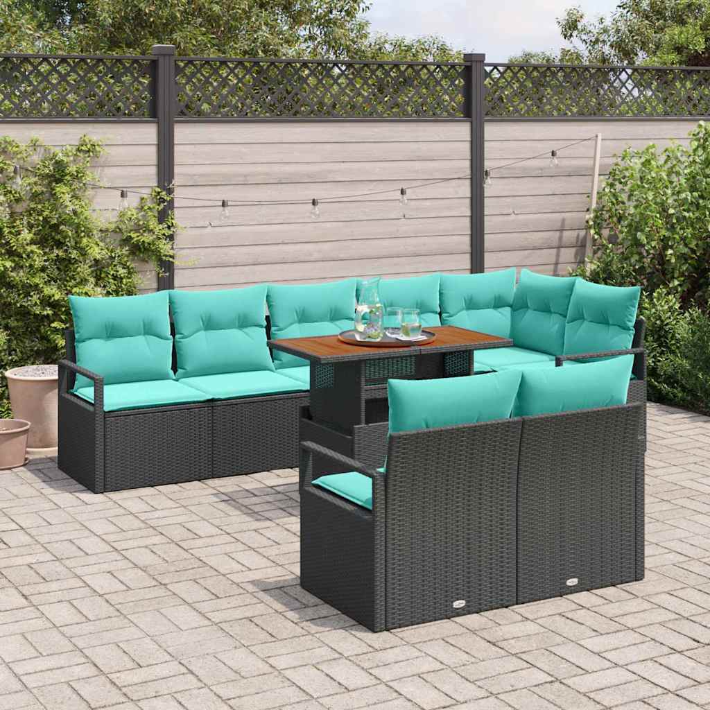 Garten Essgruppe mit Kissen 9 pcs Schwarz und Teal