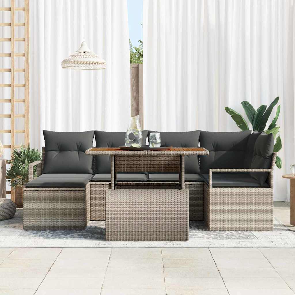 Garten Essgruppe mit Kissen 7 pcs Grau und Braun