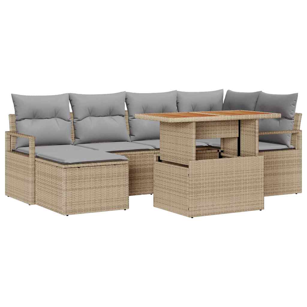 Garten Essgruppe mit Kissen 7 pcs Beige und Grau