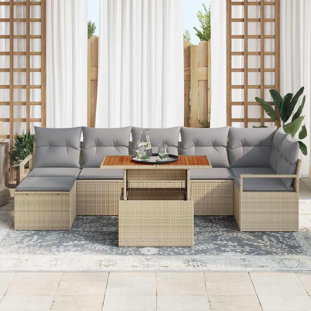 Garten Essgruppe mit Kissen 8 pcs Beige und Grau