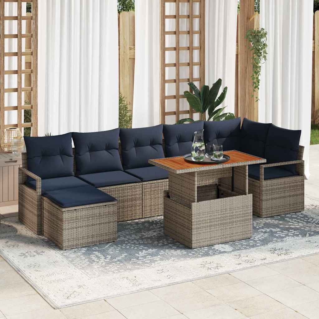 Garten Essgruppe mit Kissen 8 pcs Grau und Marineblau