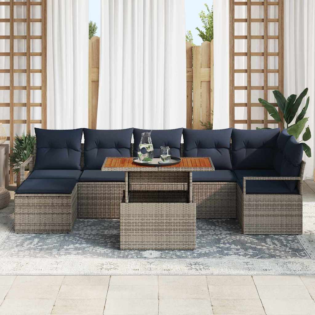 Garten Essgruppe mit Kissen 8 pcs Grau und Marineblau