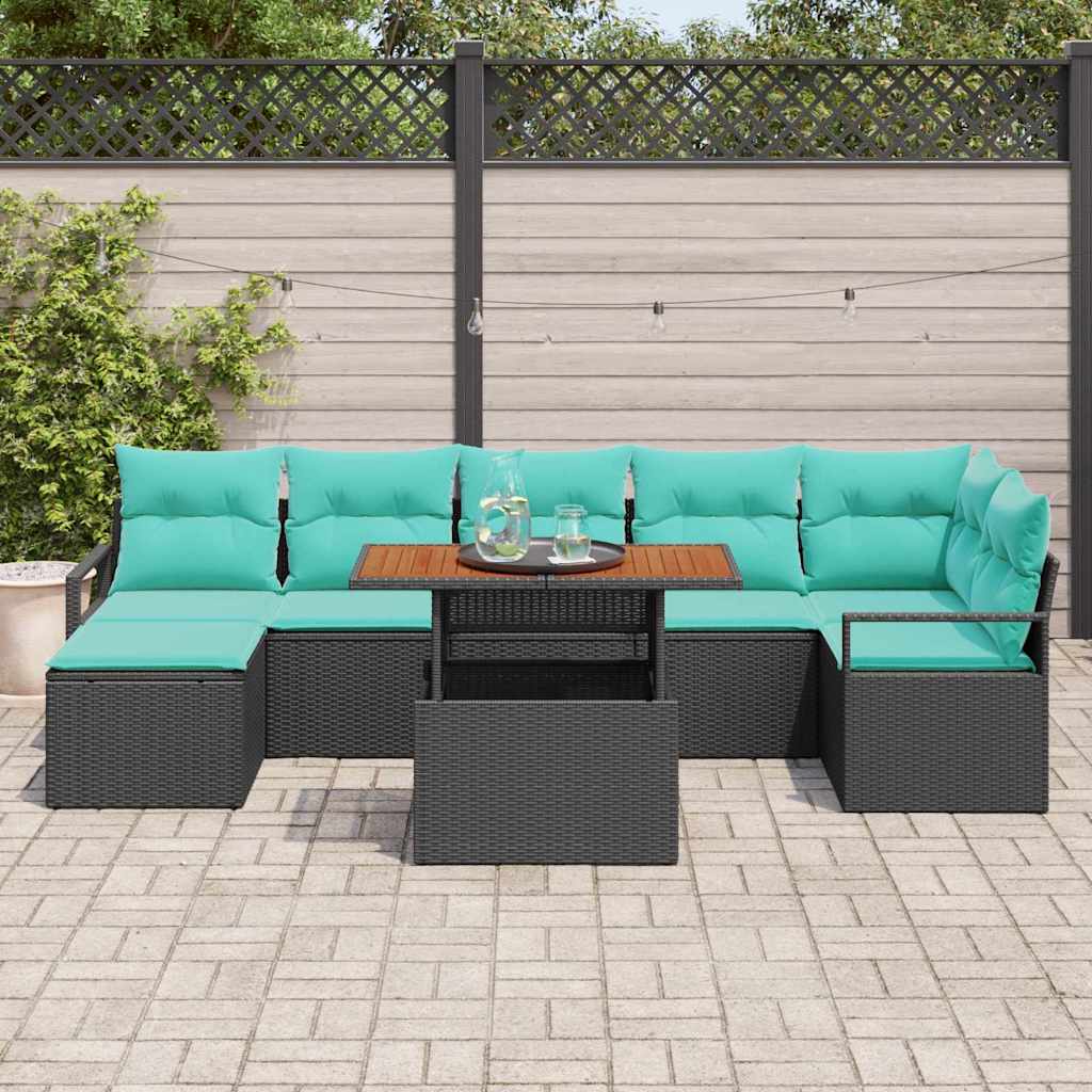 Garten Essgruppe mit Kissen 8 pcs Schwarz und Teal