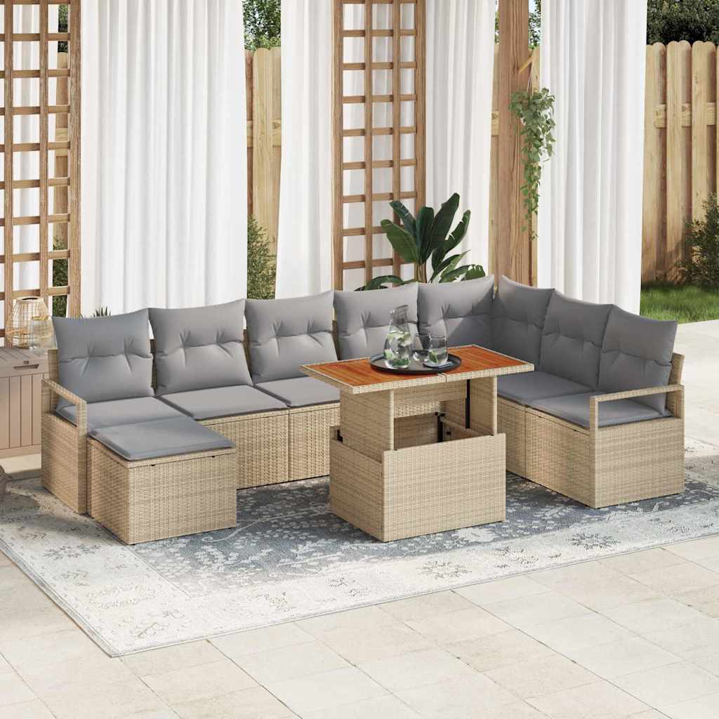 Garten-Sofa-Set mit Kissen 9 pcs Beige und Grau