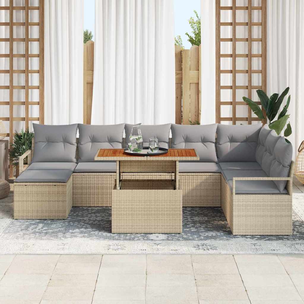 Garten-Sofa-Set mit Kissen 9 pcs Beige und Grau